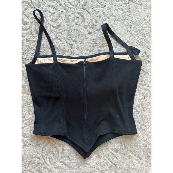 Vintage 1990s Cache by Tadashi Black White Floral Corset Top 6 S/M Lace Overlay - Picture 4 of 7